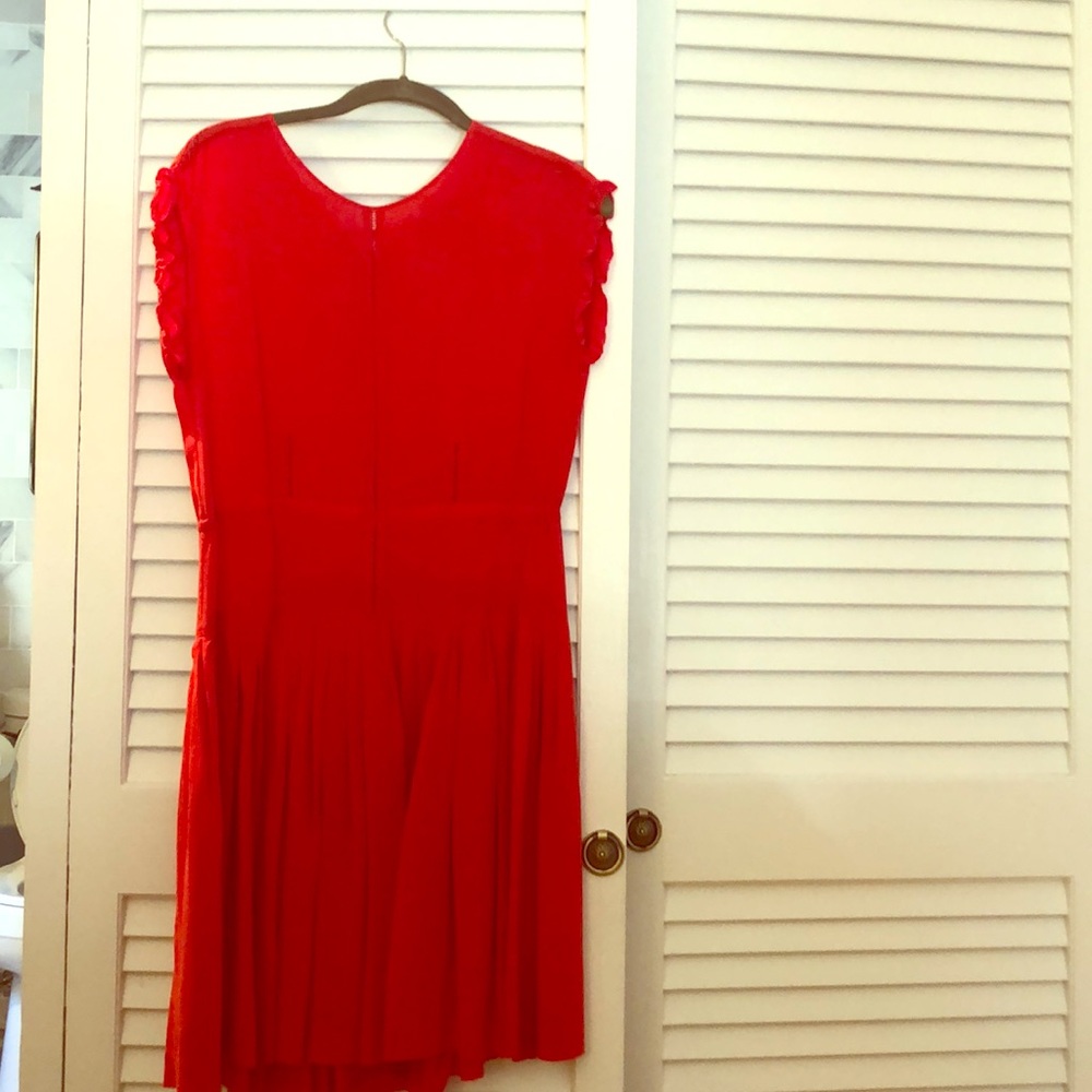 Madewell red silk dress with pleats